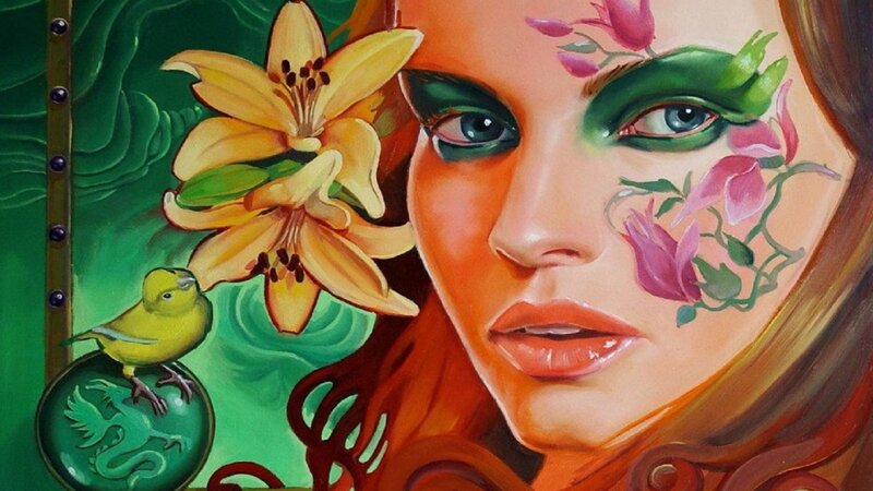 Woman with Floral Makeup — Green