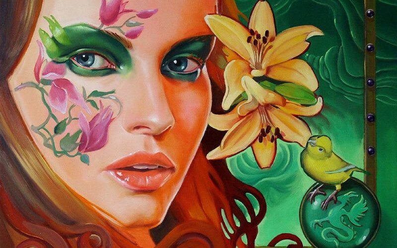 Woman with Floral Makeup — Green, Vibrant