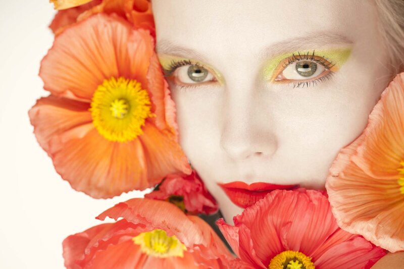 Woman with Floral Makeup — Orange, Dramatic