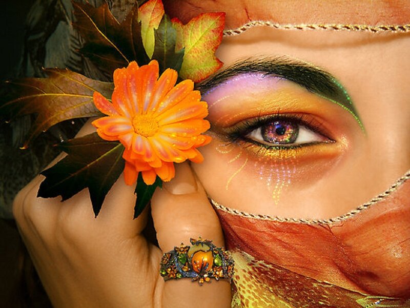 Woman with Floral Makeup — Orange