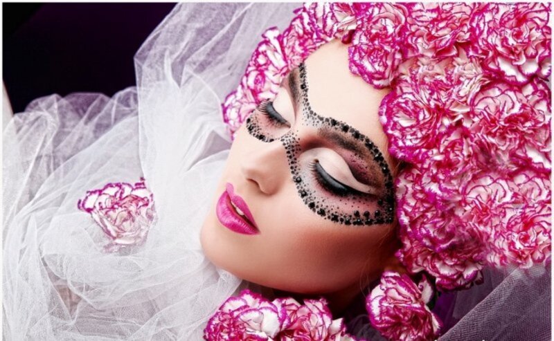 Woman with Floral Makeup — Pink, Dramatic