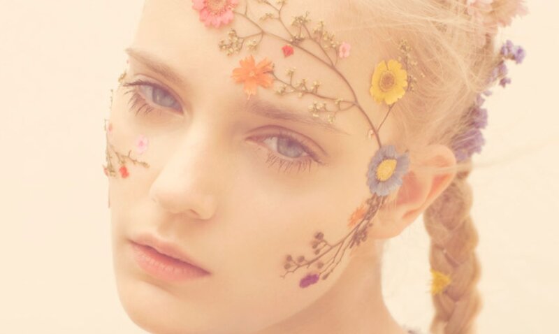 Woman with Floral Makeup — Pink, Dreamy, Photograph
