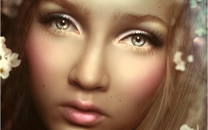 Woman with Floral Makeup — Pink, Serene