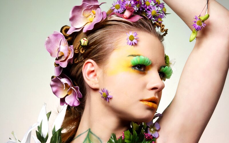 Woman with Floral Makeup — Purple