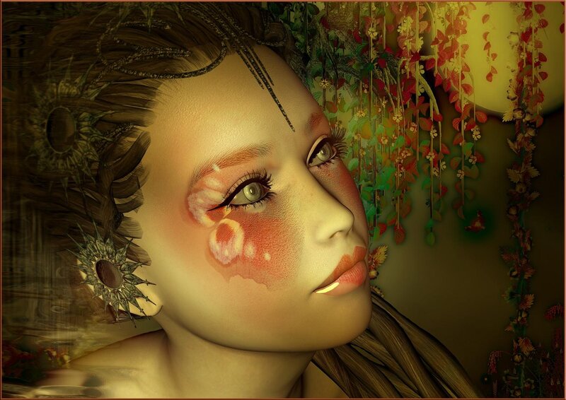 Woman with Floral Makeup — Yellow