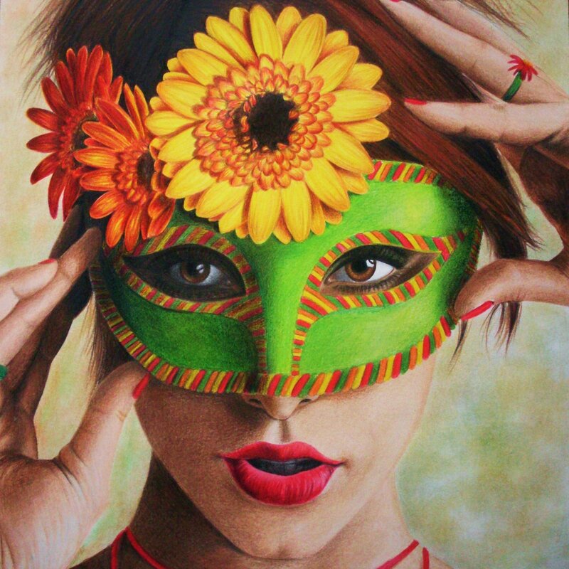 Woman with Floral Mask — Green