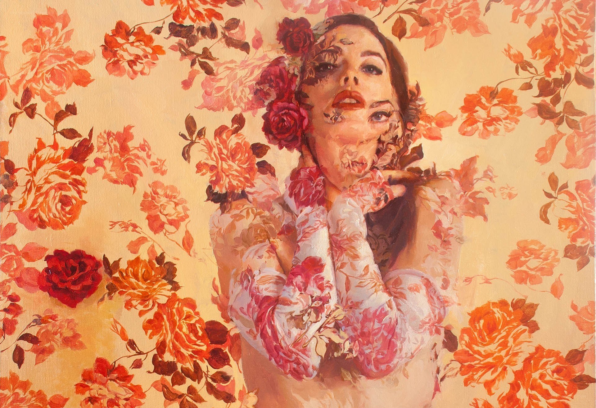 woman with floral pattern