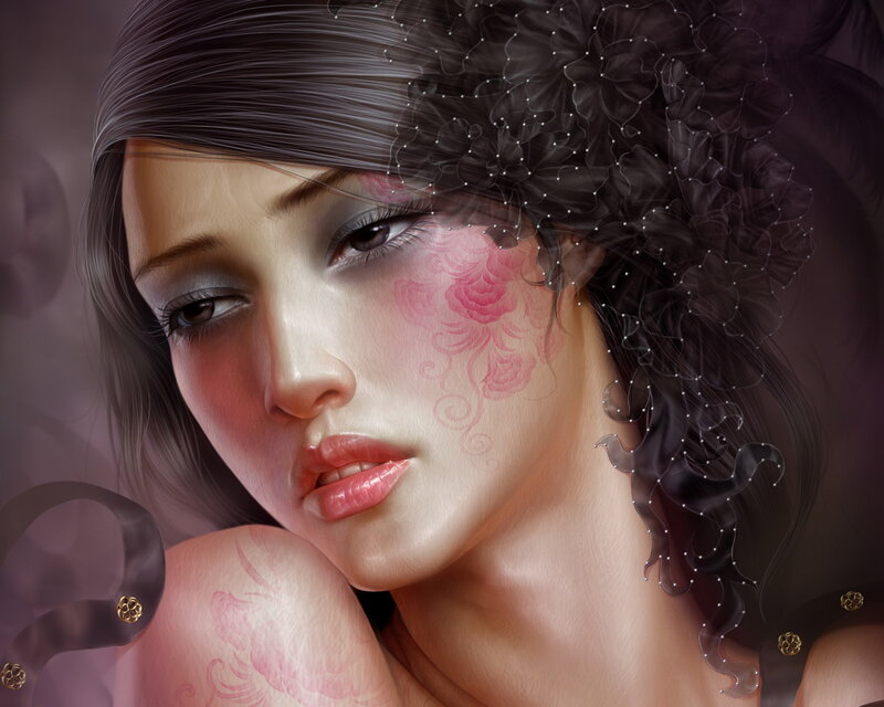 Woman with Floral Tattoos — Pink