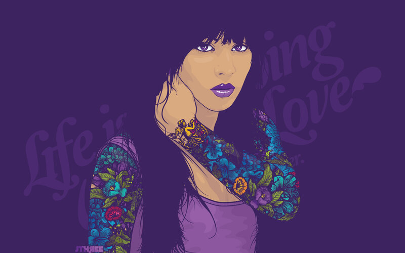 Woman with Floral Tattoos — Purple, Confident