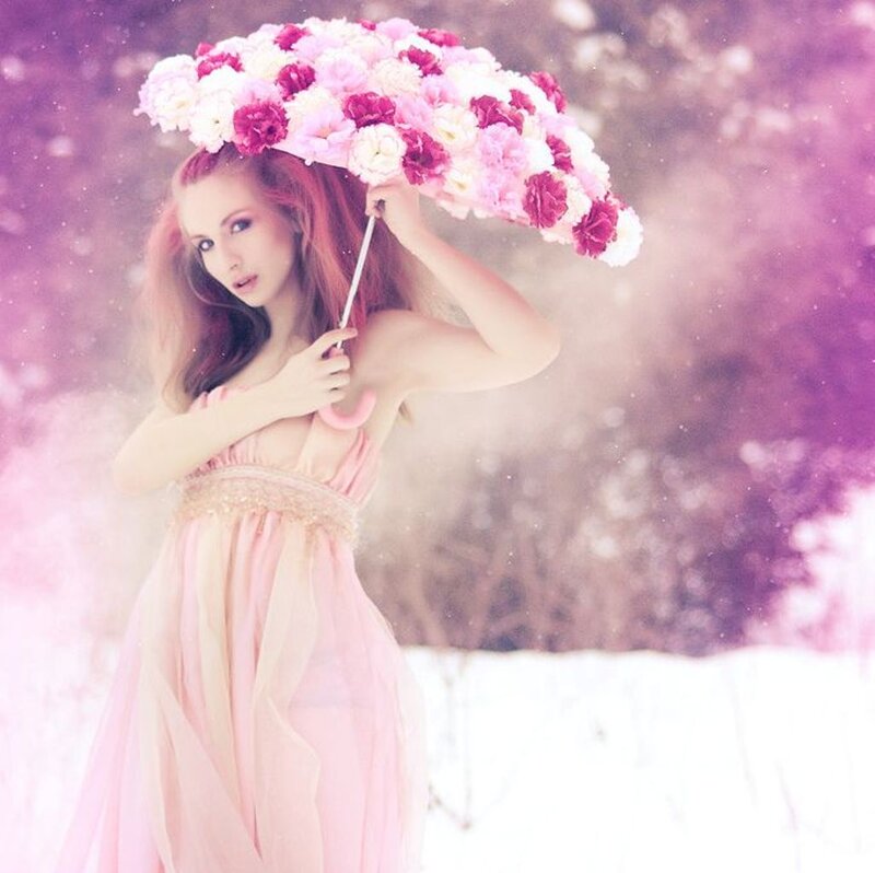 Woman with Floral Umbrella — Pink