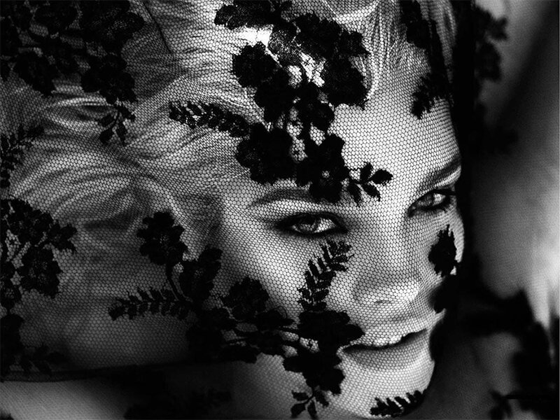 woman with floral veil