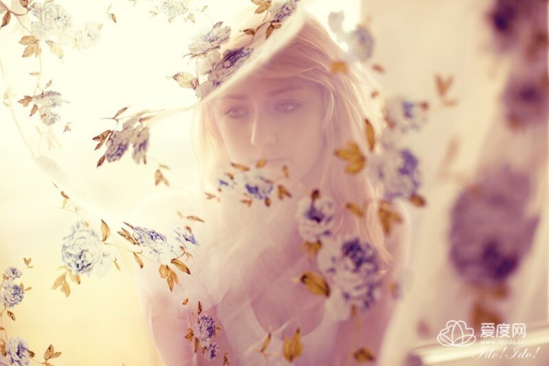 Woman with Floral Veil — White