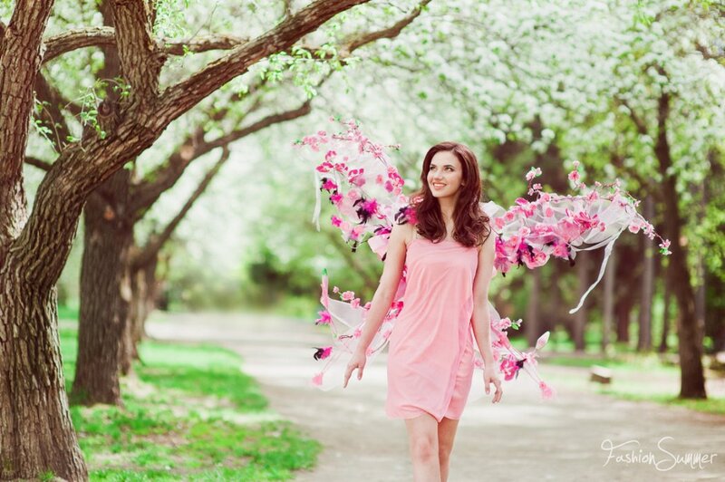Woman with Floral Wings — Pink