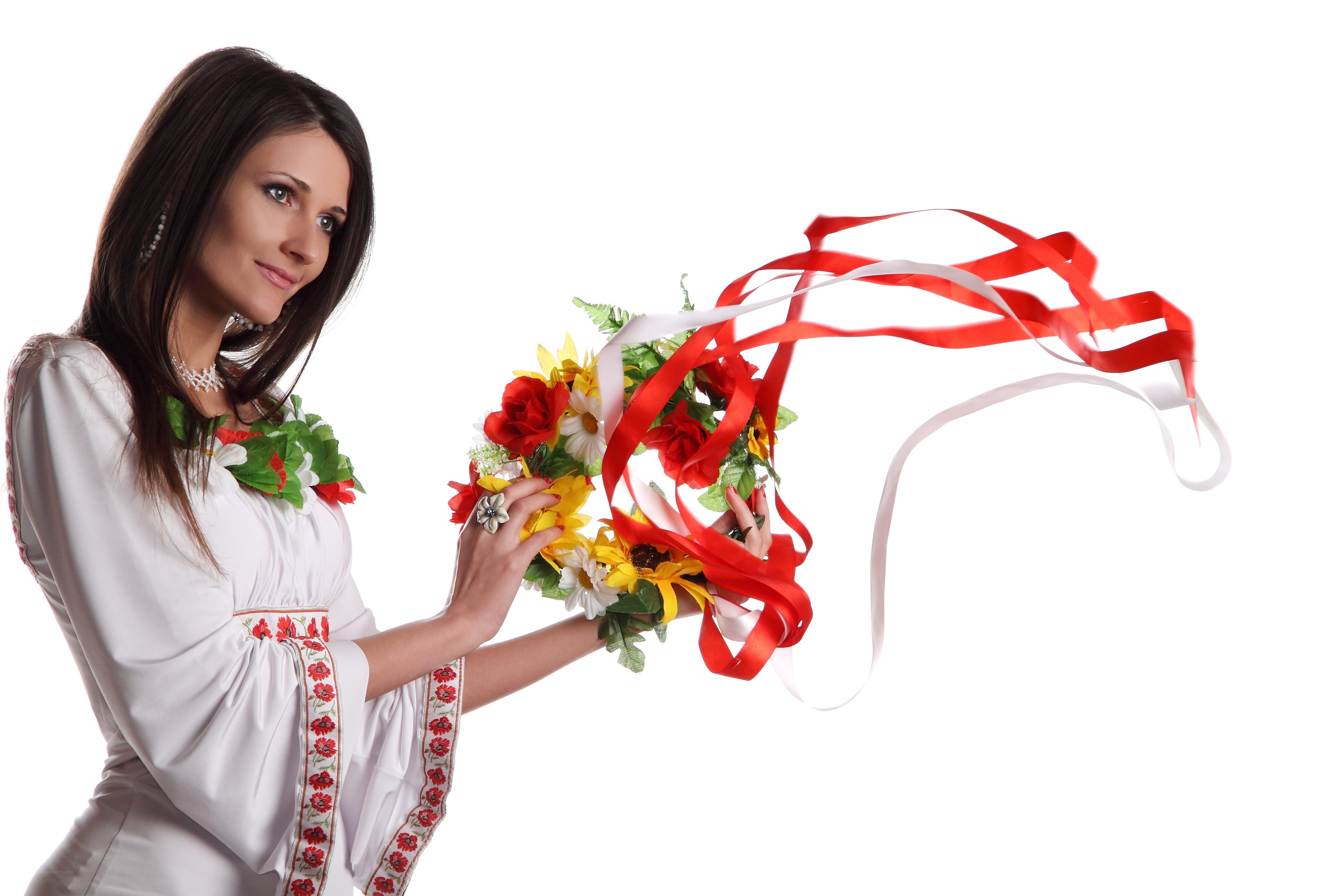 woman with floral wreath
