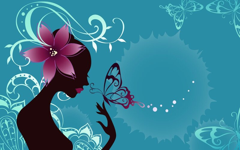 woman with flower and butterfly