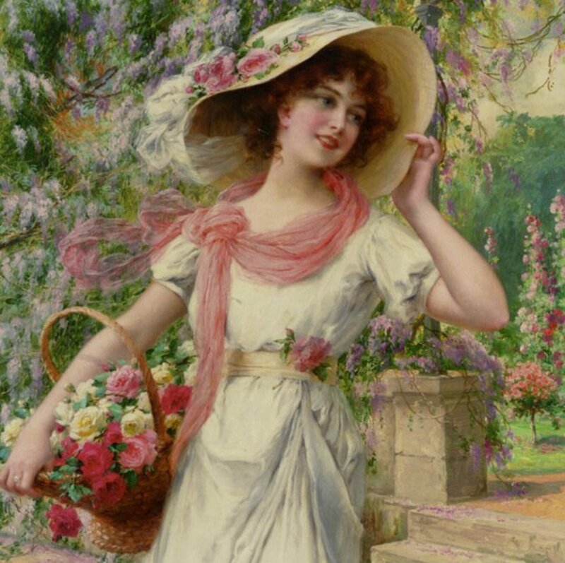 Woman with Flower Basket — White
