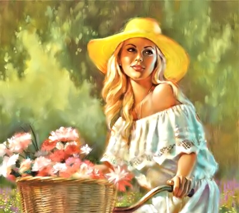 Woman with Flower Basket — Yellow, Serene
