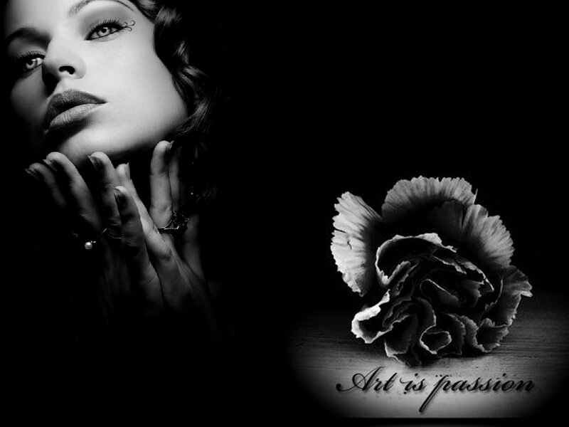 Woman with Flower — Black, Dramatic, Night