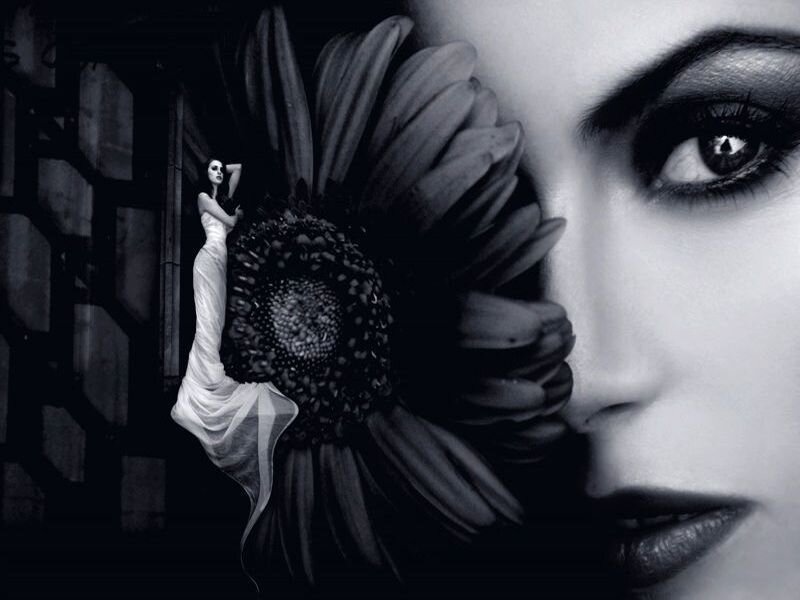 Woman with Flower — Black, Dramatic