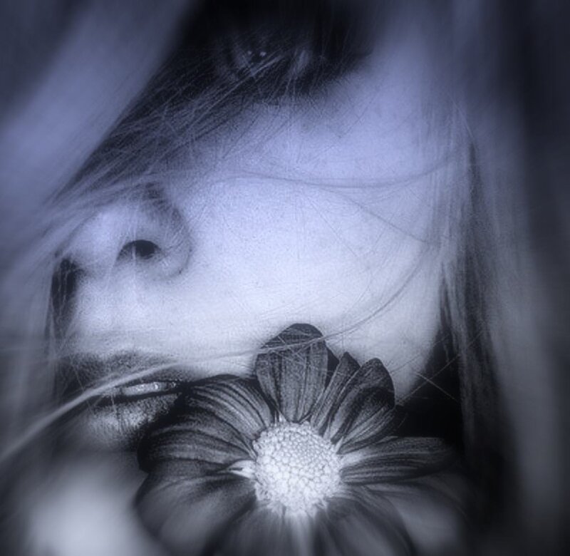 Woman with Flower — Blue, Dreamy
