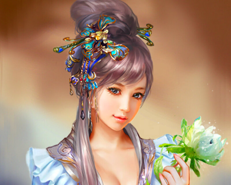 Woman with Flower — Blue, Serene