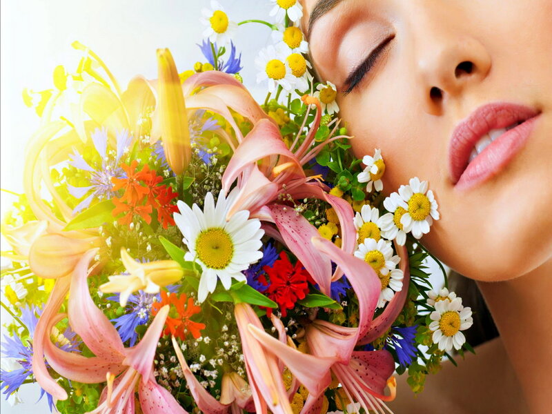 Woman with Flower Bouquet — White