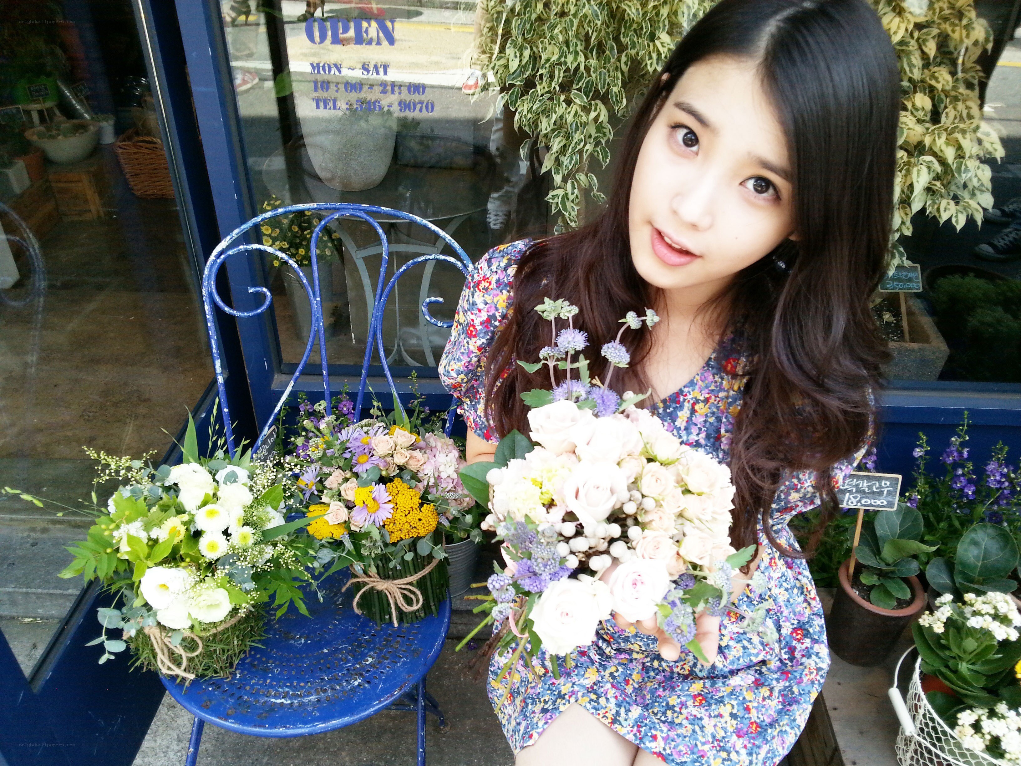 Woman with flower bouquets