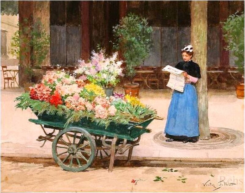 Woman with Flower Cart — Blue