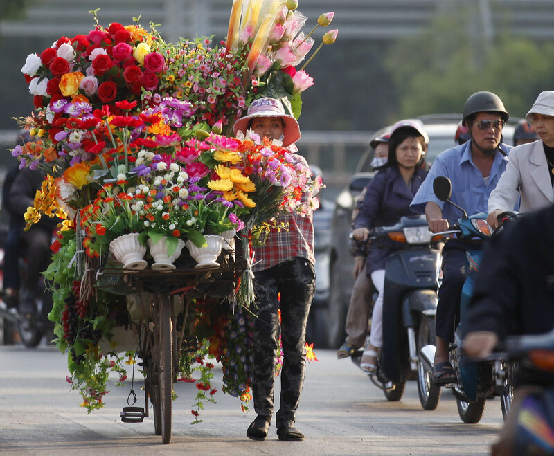 Woman with Flower Cart