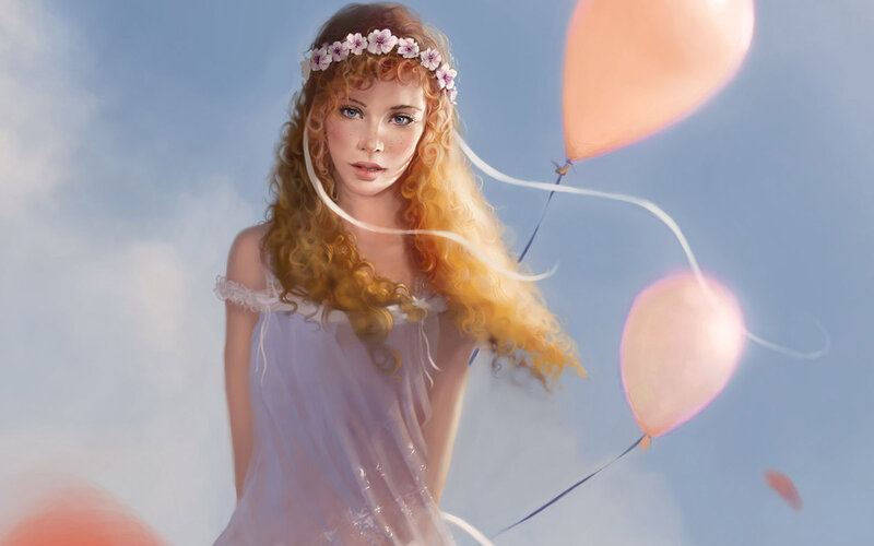 woman with flower crown and balloons