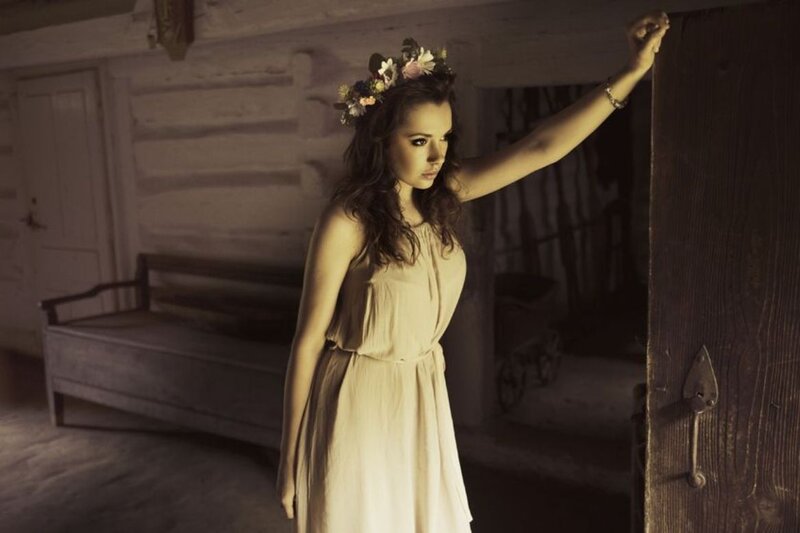 Woman with Flower Crown — Beige, Dramatic, Night