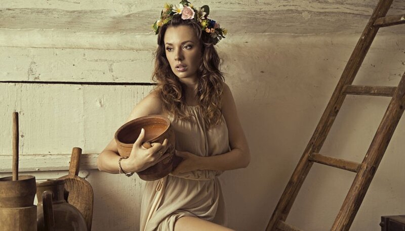 Woman with Flower Crown — Beige, Dramatic