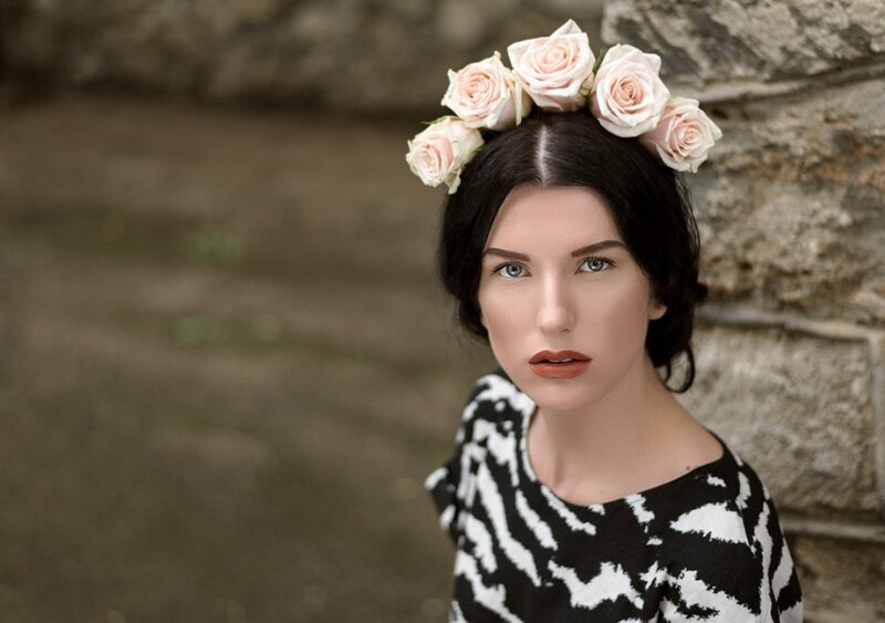 Woman with Flower Crown — Black, Calm