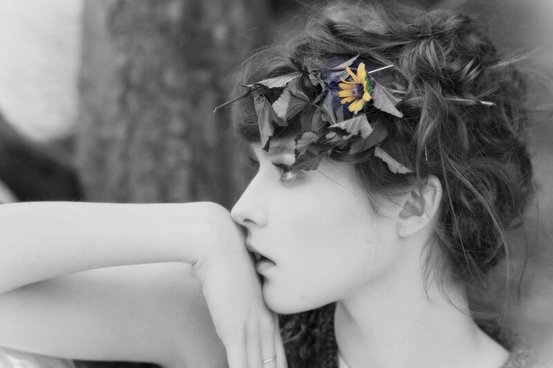 Woman with Flower Crown — Black, Contemplative