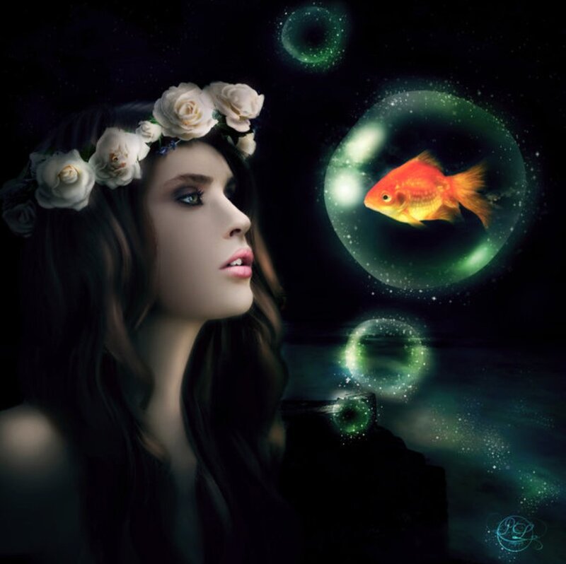 Woman with Flower Crown — Black, Dreamy