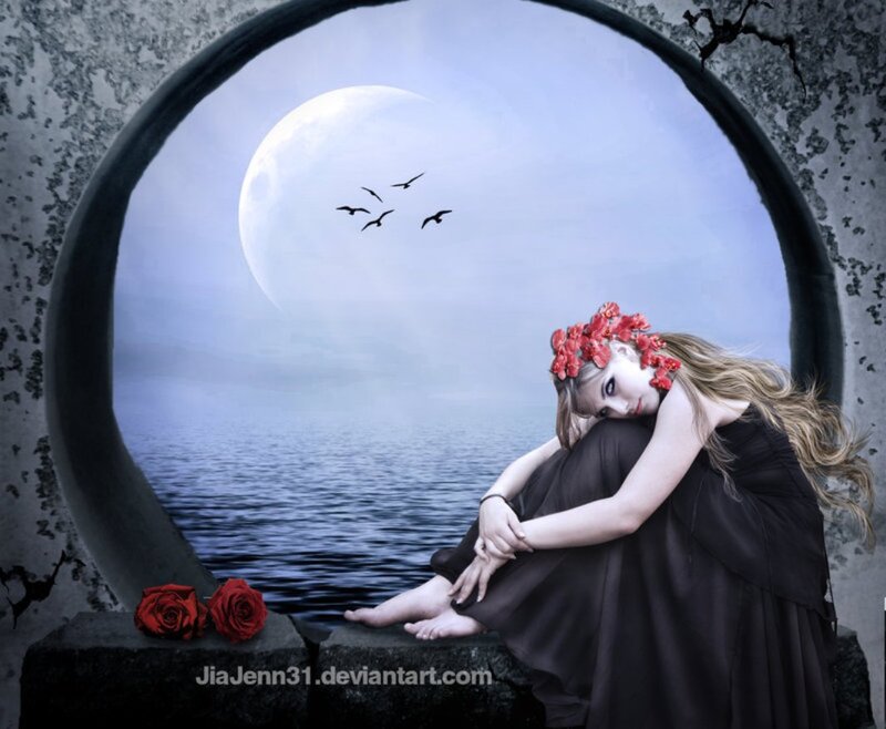 Woman with Flower Crown — Black, Melancholic