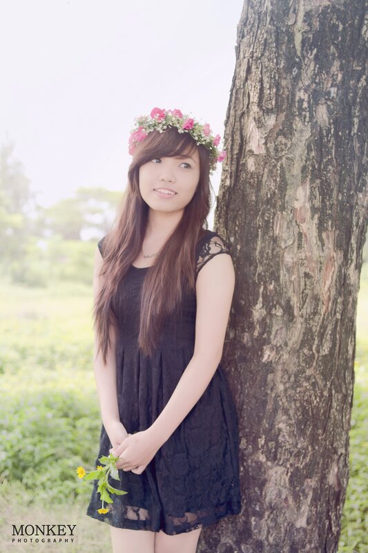 Woman with Flower Crown — Black, Serene, Afternoon, Photograph
