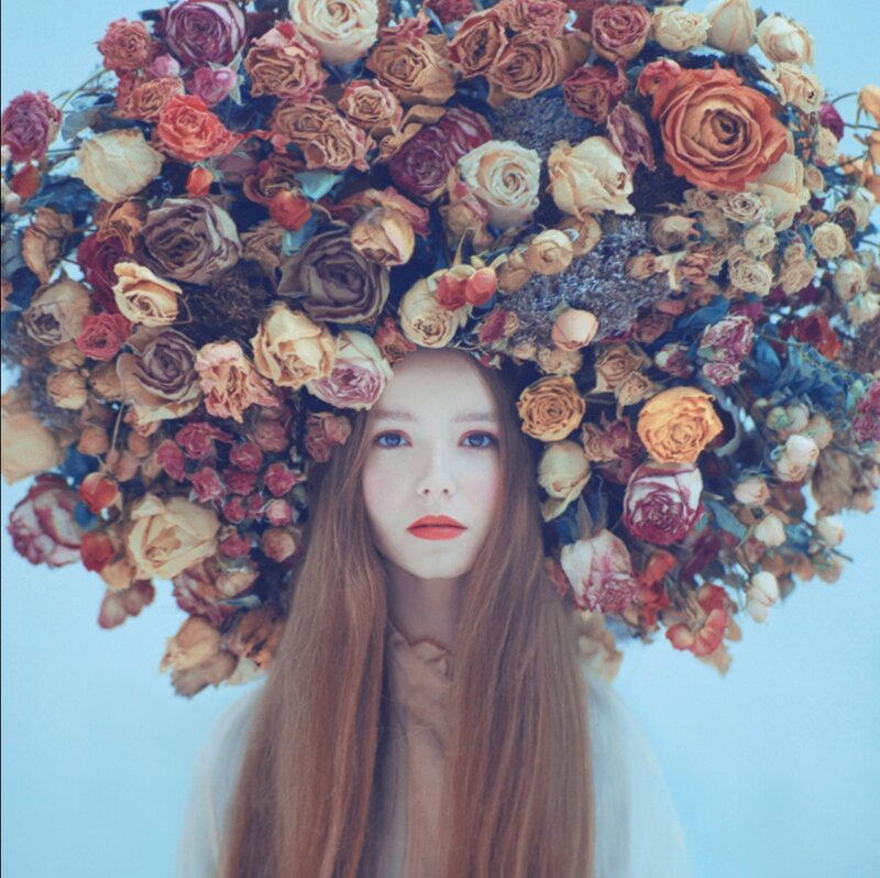 Woman with Flower Crown — Blue, Dreamy, Photograph