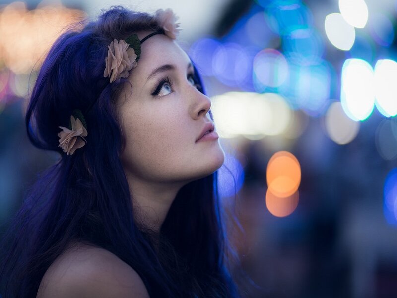 Woman with Flower Crown — Blue, Dreamy