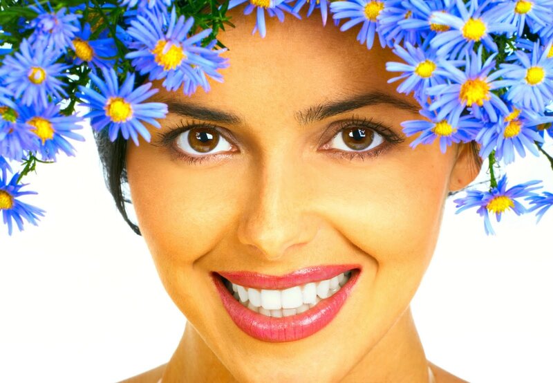 Woman with Flower Crown — Blue, Happy