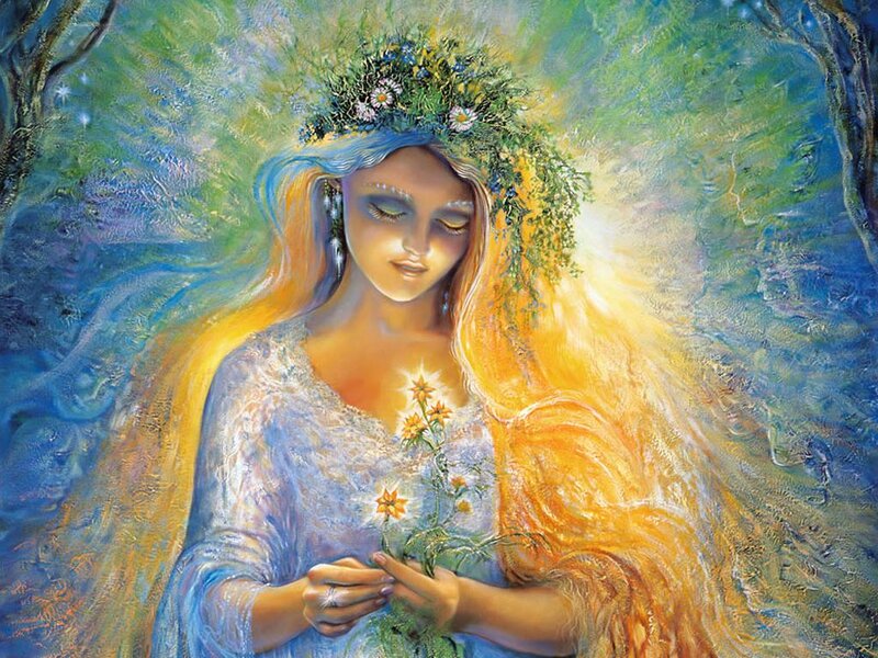 Woman with Flower Crown — Blue, Serene, Painting