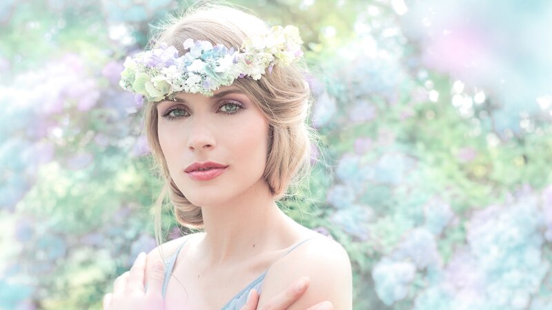 Woman with Flower Crown — Blue, Serene, Spring, Photograph, Flower Crown