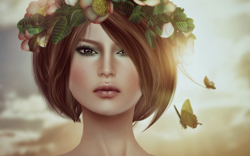 Woman with Flower Crown — Brown, Serene, Afternoon, Digital Art