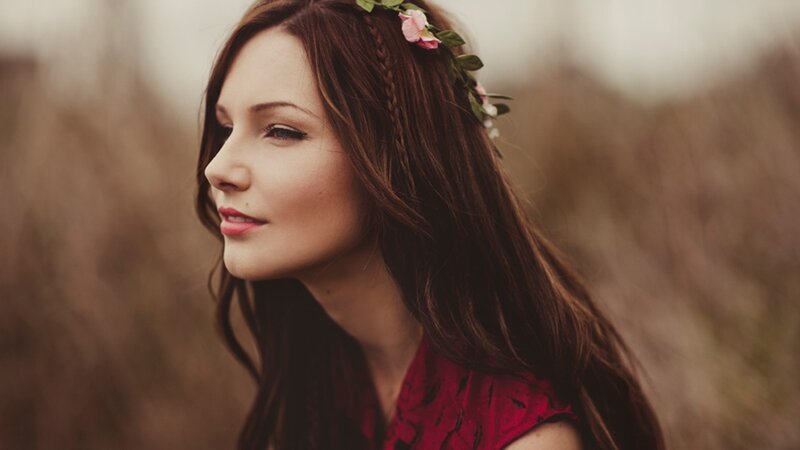 Woman with Flower Crown — Brown, Serene, Afternoon, Photograph, Flower Crown, Braided Hair