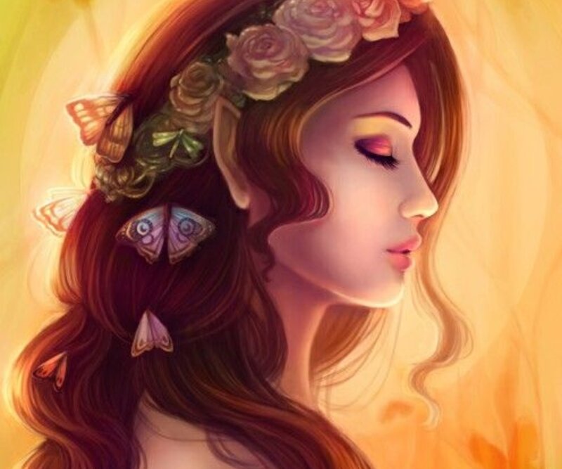 Woman with Flower Crown — Brown, Serene, Sunset