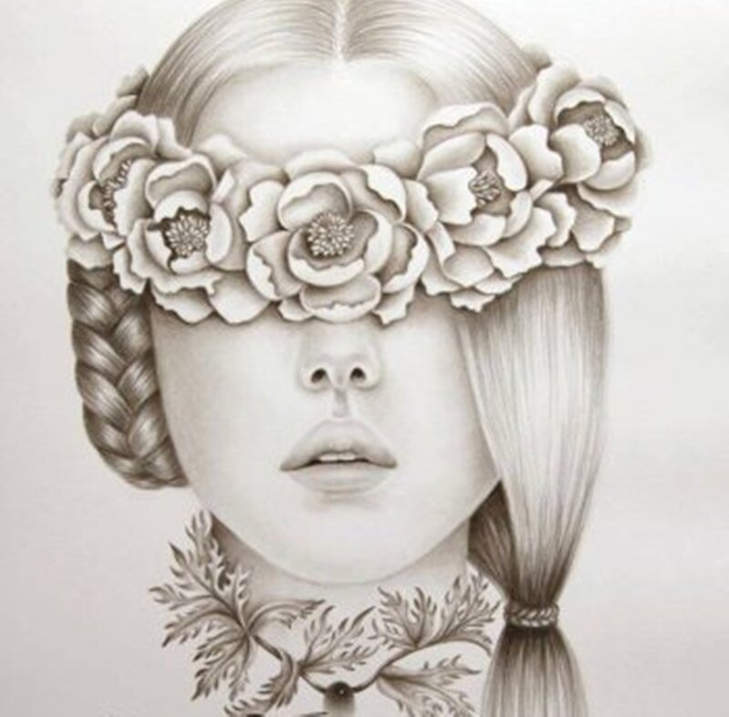 Woman with Flower Crown — Gray, Serene