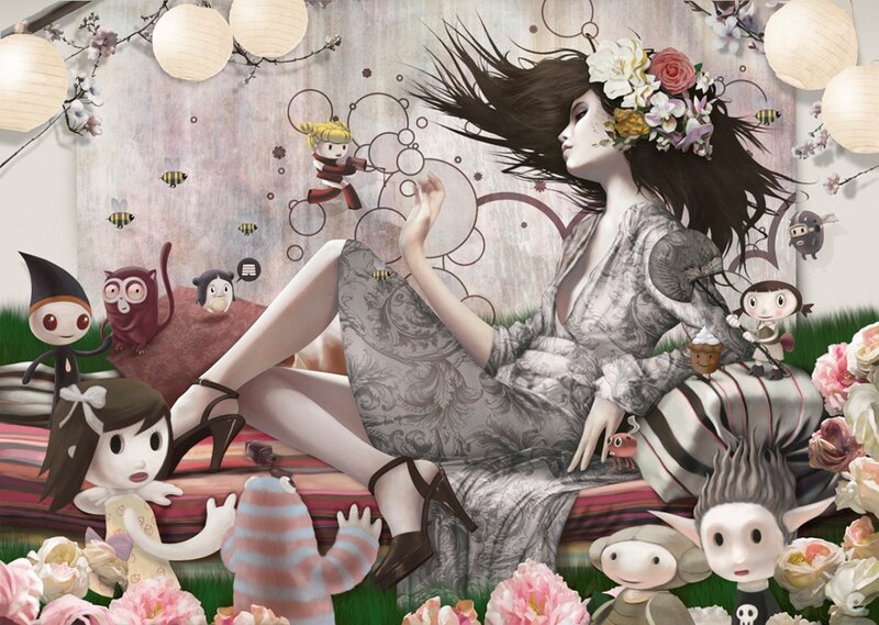 Woman with Flower Crown — Gray