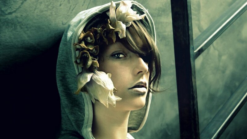 Woman with Flower Crown — Green, Dramatic, Digital Art