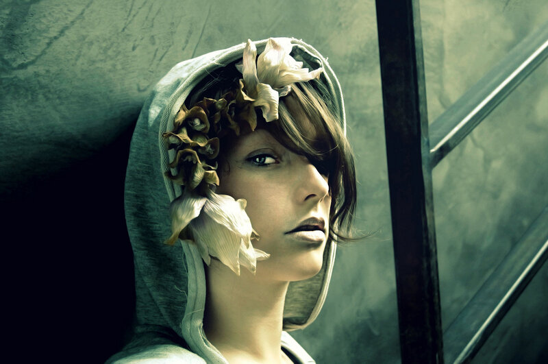 Woman with Flower Crown — Green, Dramatic