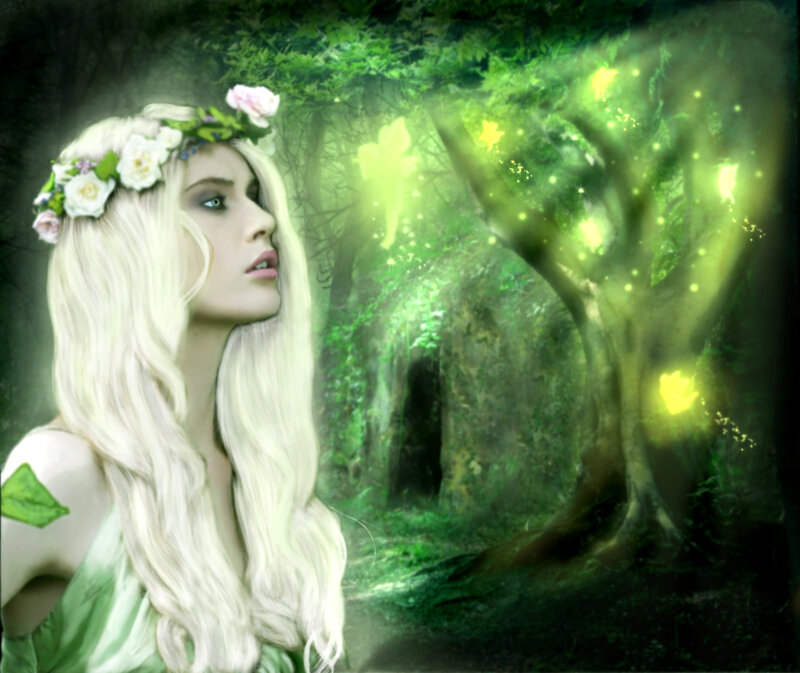 Woman with Flower Crown — Green, Mystical